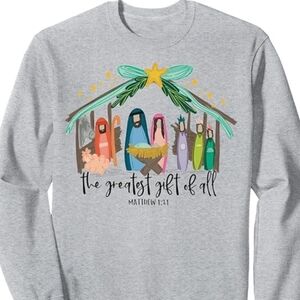 Gray Nativity Graphic Sweatshirt - "The Greatest Gift of All"